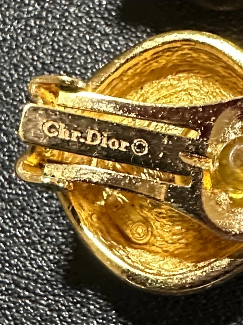 Christian Dior Gold Crystal Vintage Clip On Earrings